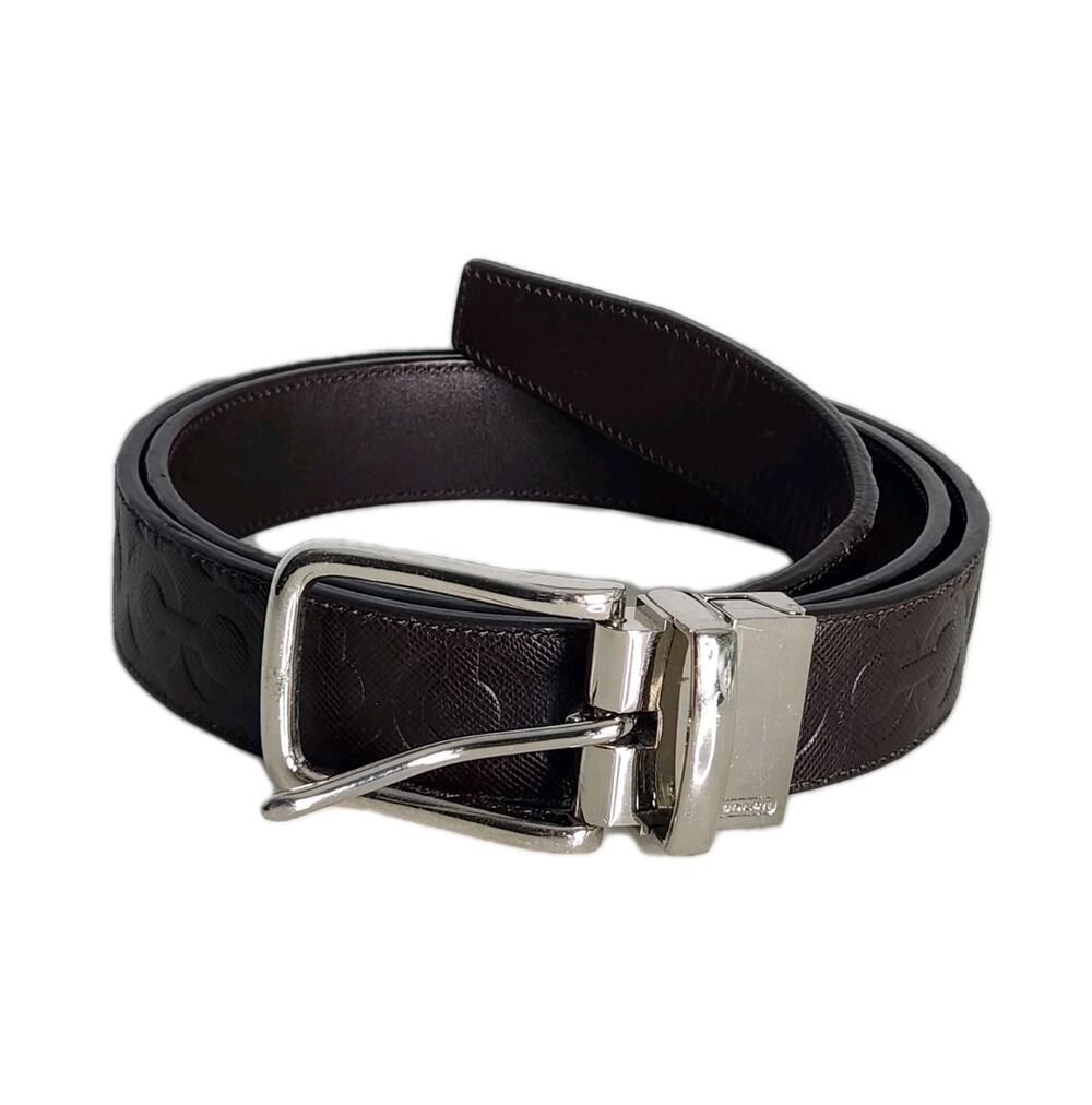 COACH reversible Signature embossed leather dress belt Harness brown 35-39 in